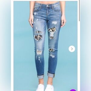 Judy Blue Workin' It Leopard Patch Skinny Jeans Size 26